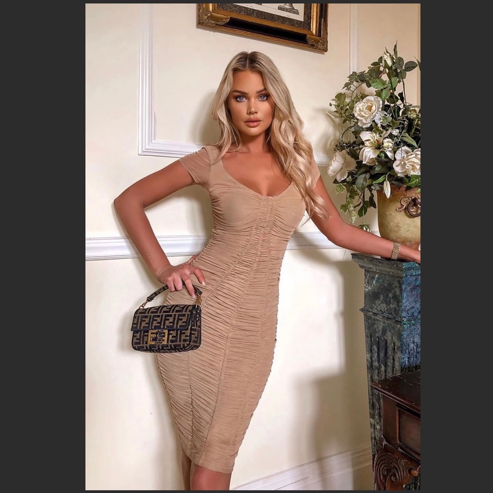 Ruched Midi Dress - Nude